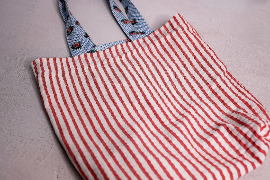 Blue Stripes Flowers & Red Stripes - Reversible Drawstring Bag | ReMade Collection