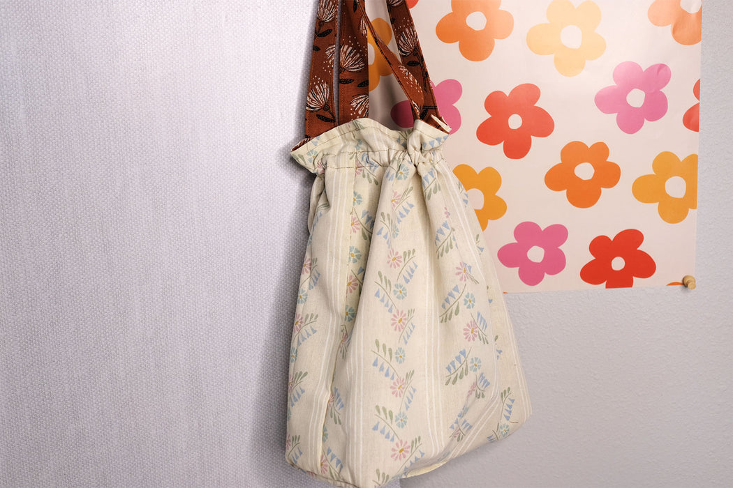 Brown Floral & Upcycled Beige - Reversible Drawstring Bag | ReMade Collection