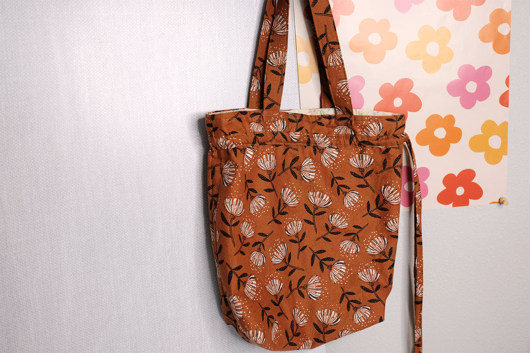 Brown Floral & Upcycled Beige - Reversible Drawstring Bag | ReMade Collection