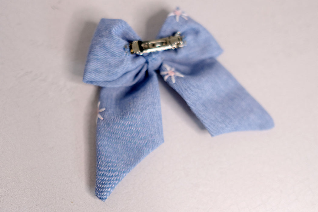 Chambray wtih Embroidered Flowers - Mini Bow | ReMade Collection