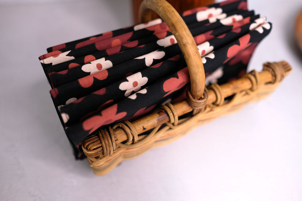 Simple Flowers on Black - Cloth Napkins