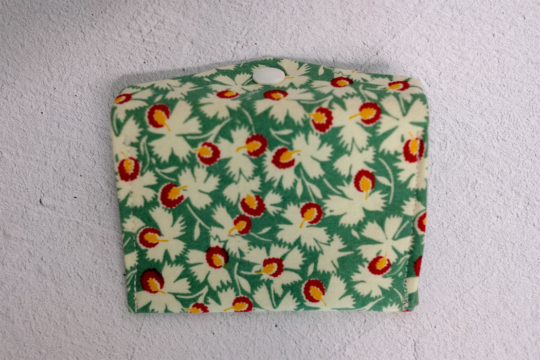 Vintage Green Fabric with Flowers - Upcycled Fabric Wallet