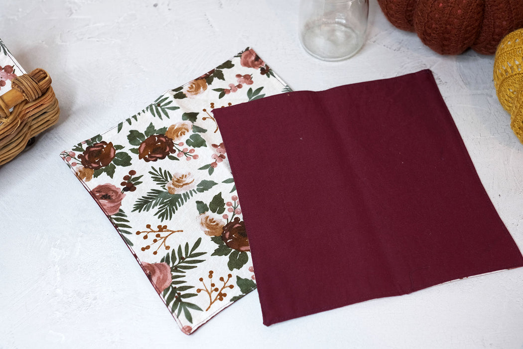 Burgundy Flowers - Cloth Napkins