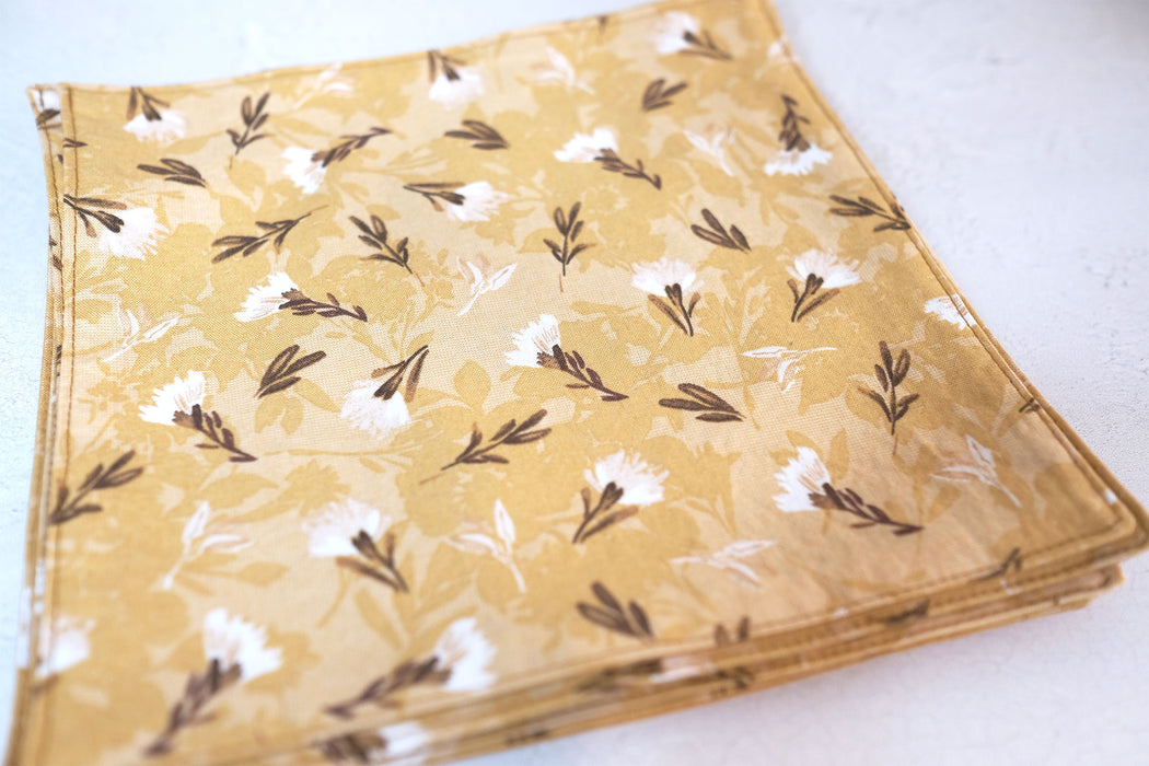 White Flowers on Gold - Cloth Napkins